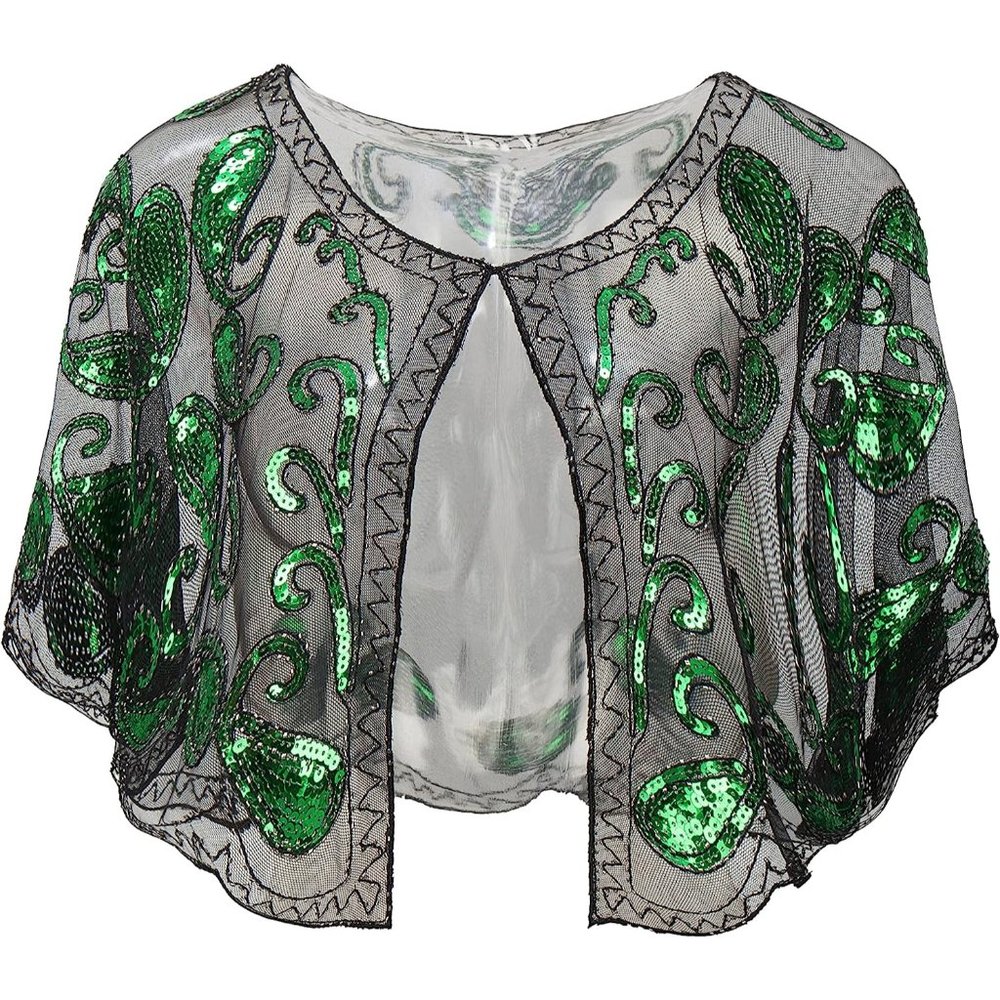 Ladies Shawl Wraps Sequin Beaded Evening Cape Bridal Shawl Flapper Cover Up